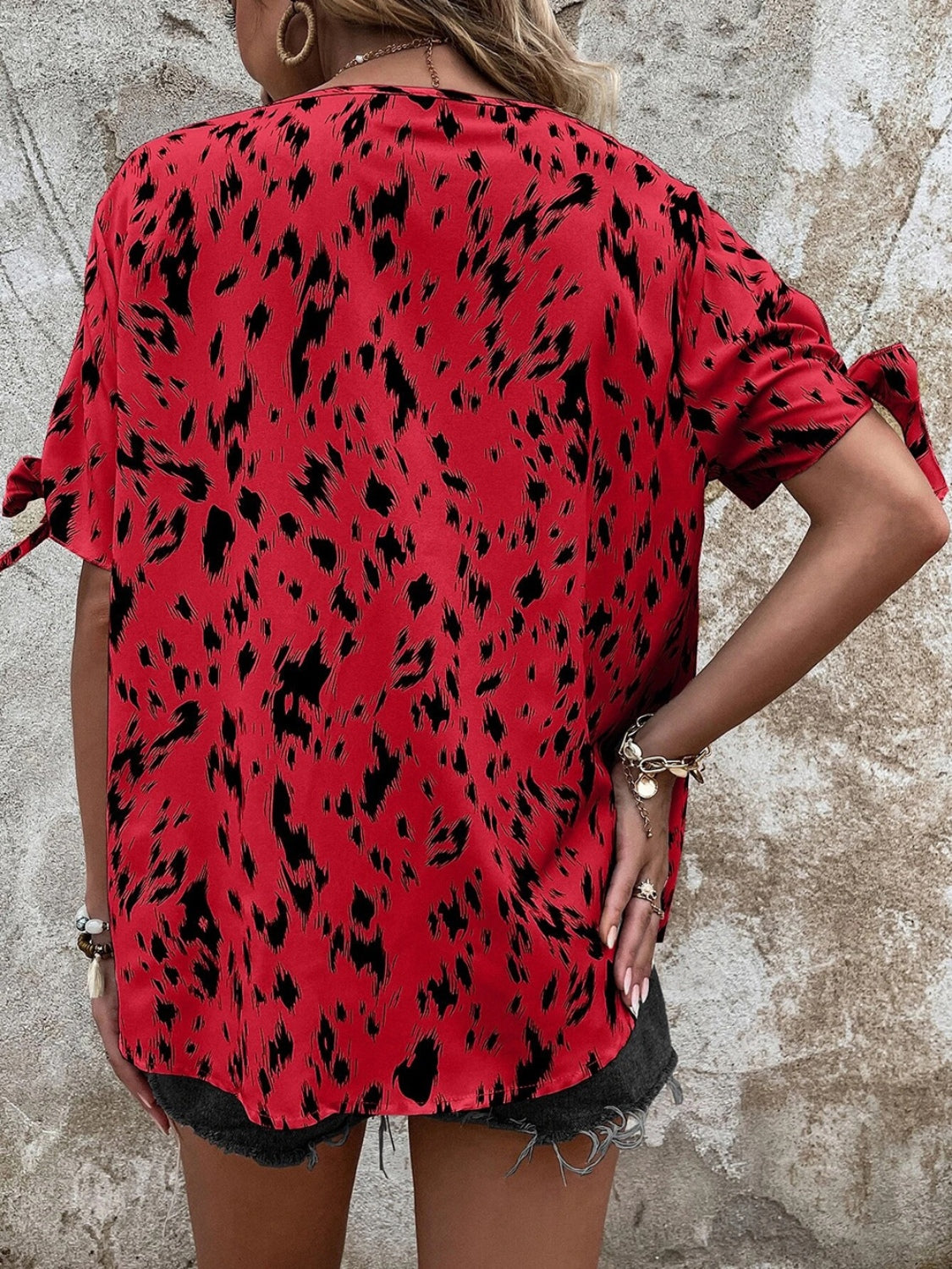 Tied Printed Boat Neck Blouse