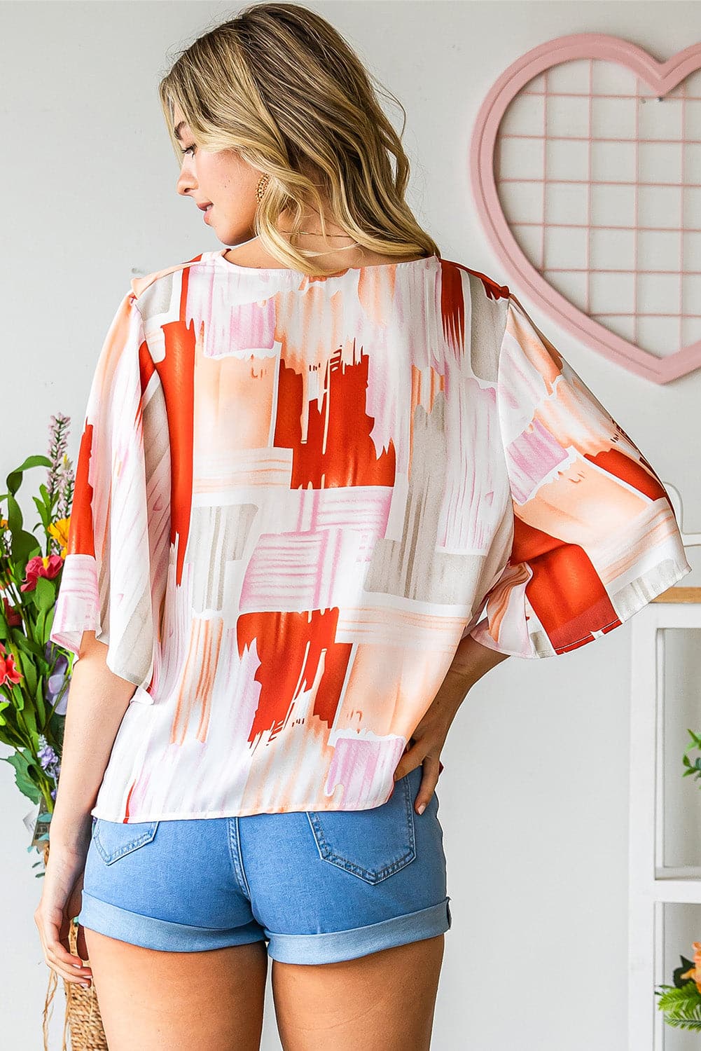 Printed Cowl Neck Half Sleeve Blouse