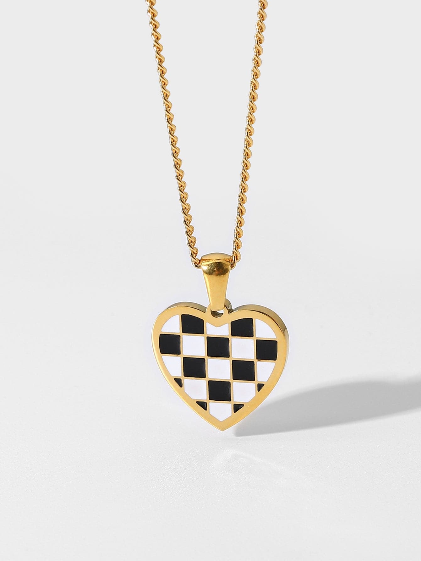 Checkerboard Heart Pendant Chain Necklace - Love culture store