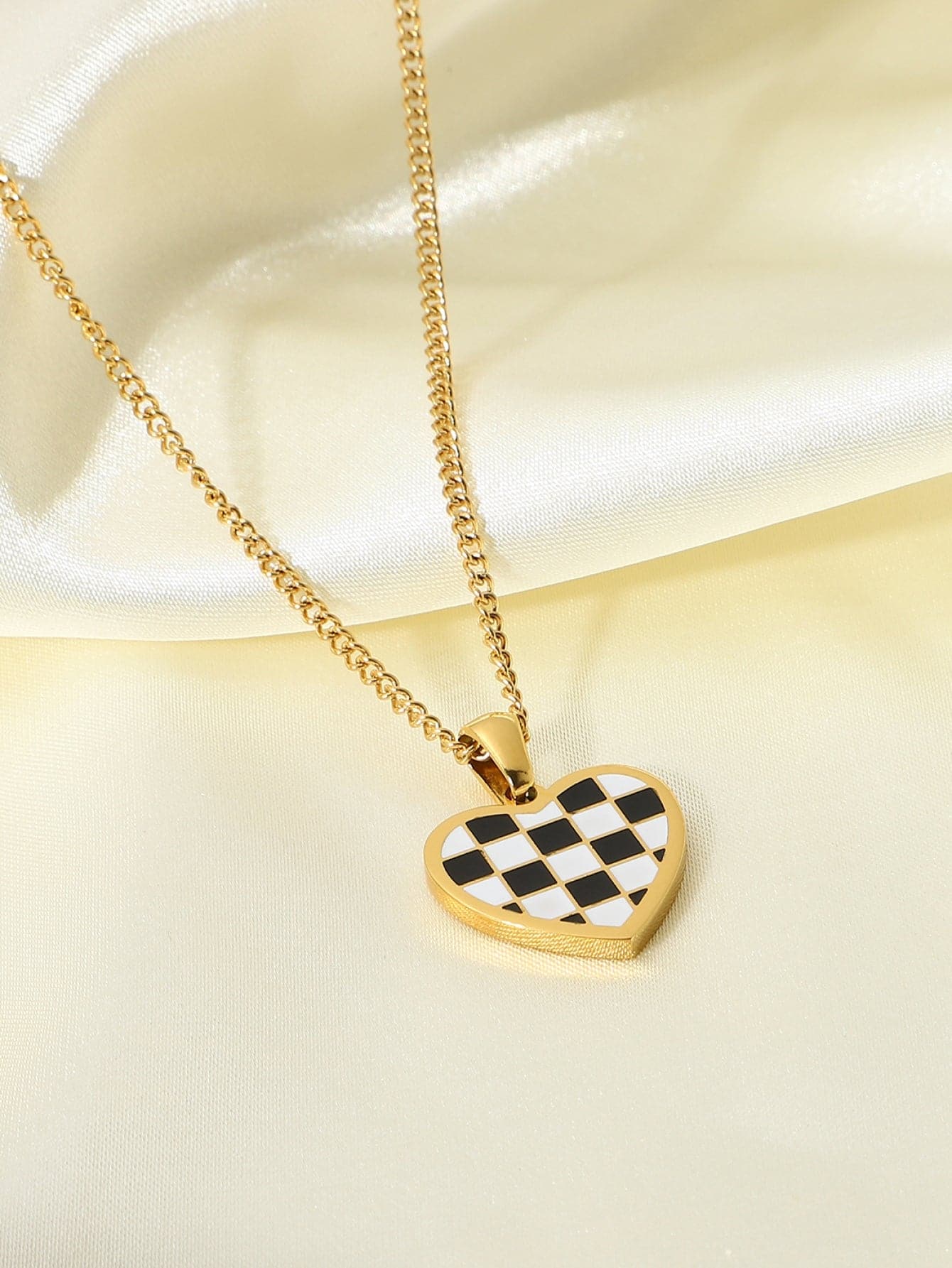 Checkerboard Heart Pendant Chain Necklace - Love culture store