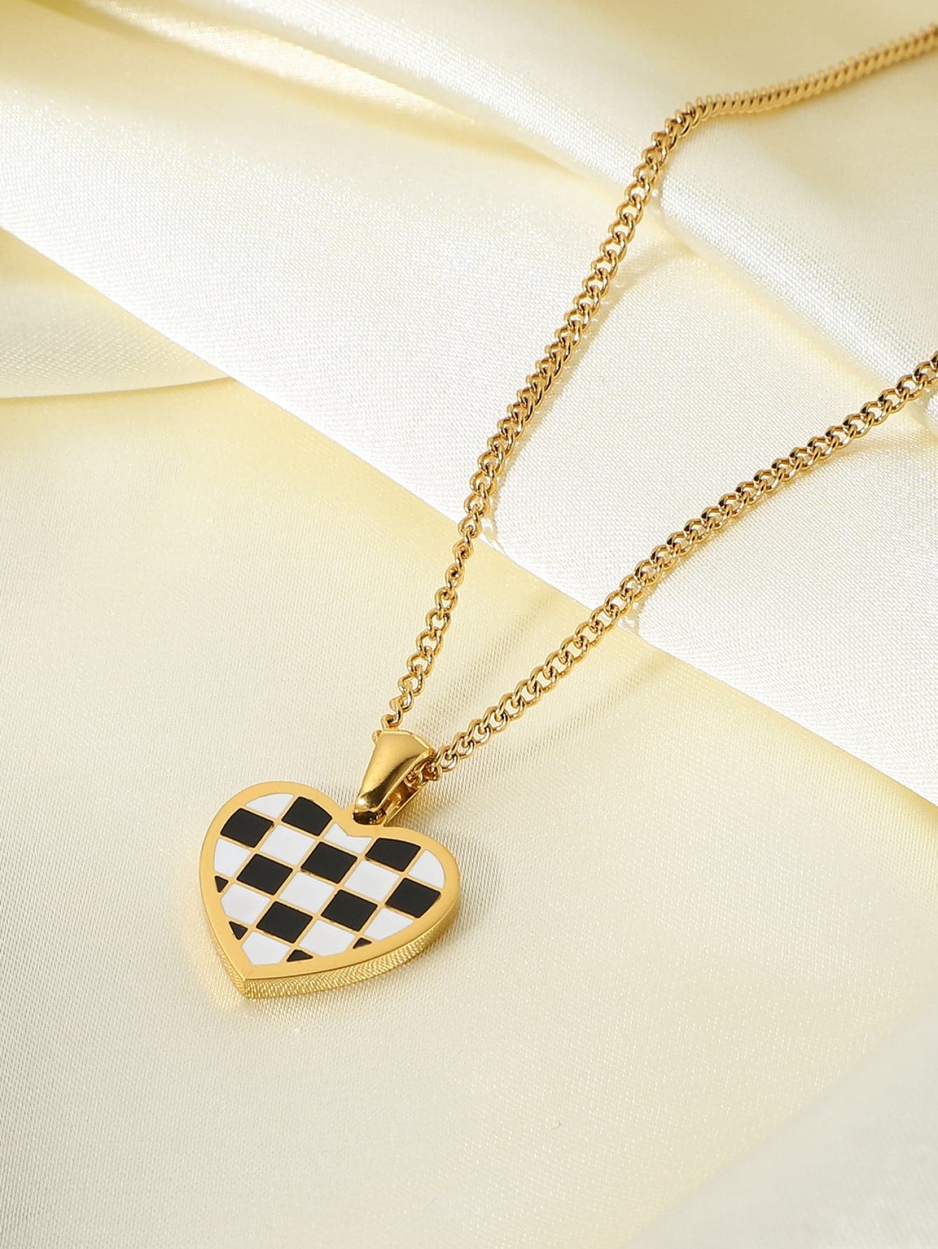 Checkerboard Heart Pendant Chain Necklace - Love culture store