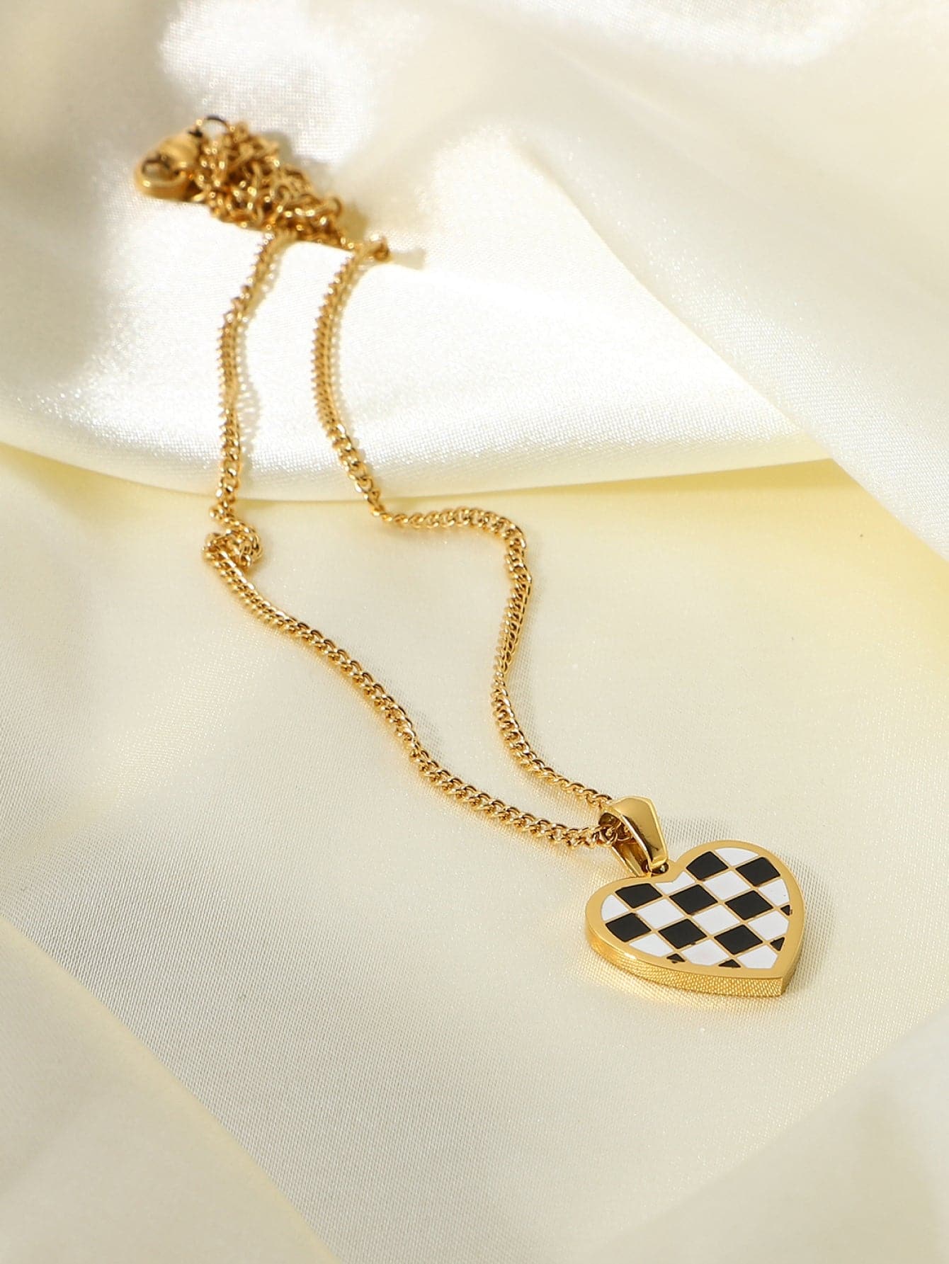 Checkerboard Heart Pendant Chain Necklace - Love culture store