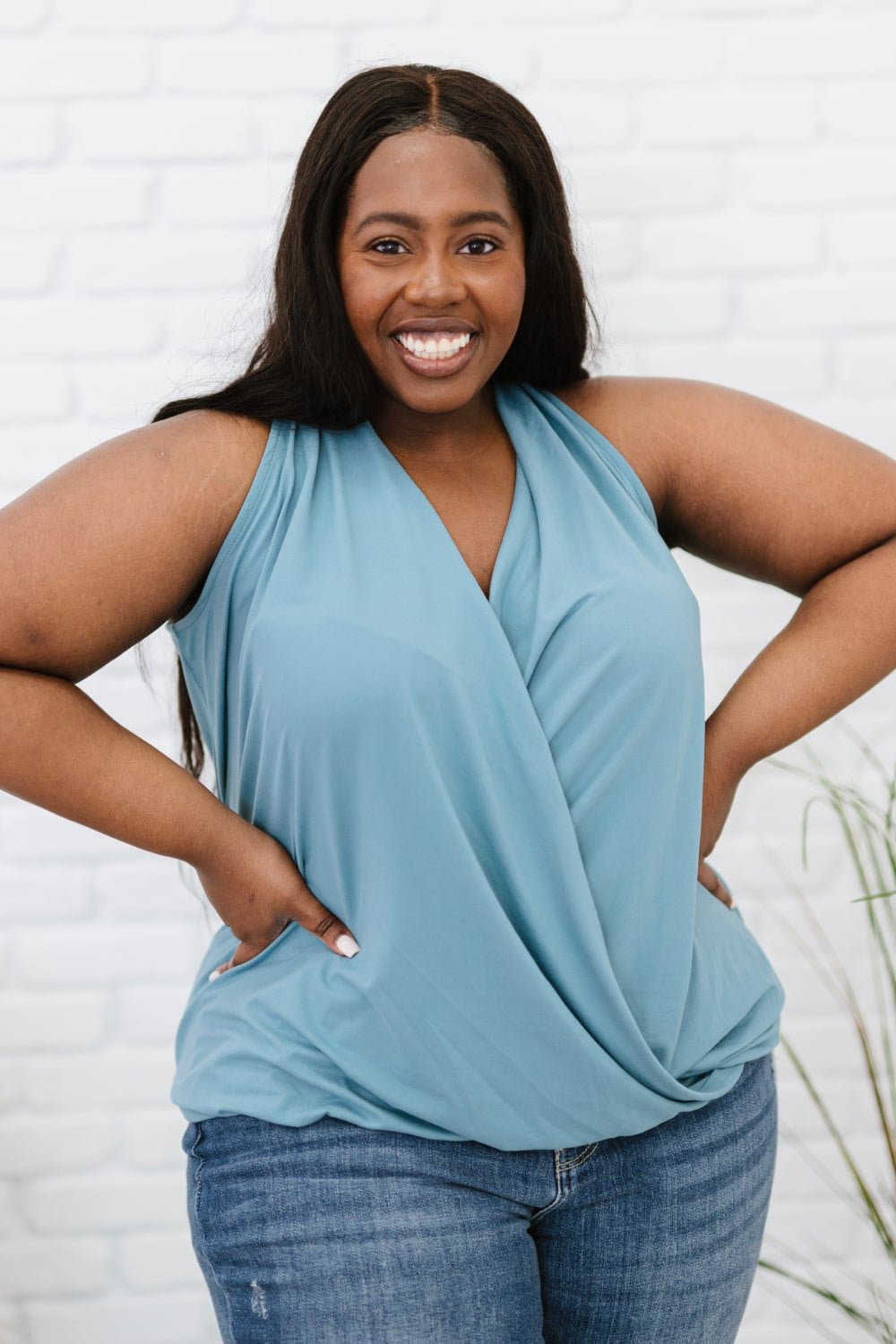 Cherished Time Full Size Surplice Top in Blue Grey - Love culture store