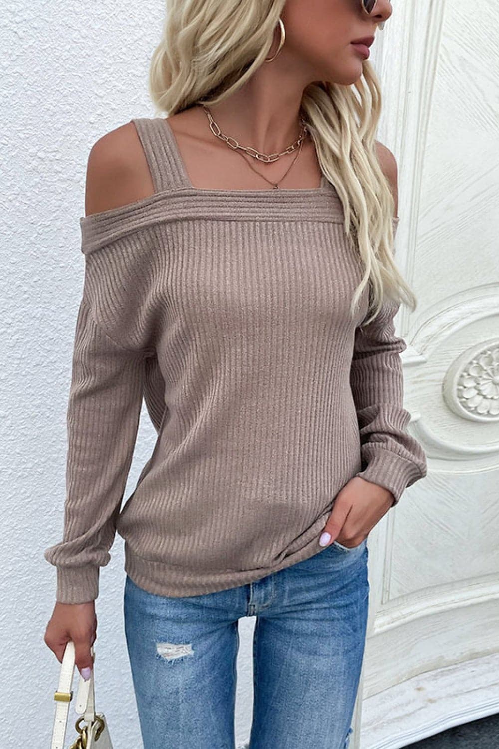 Cold Shoulder Rib-Knit Sweater - Love culture store