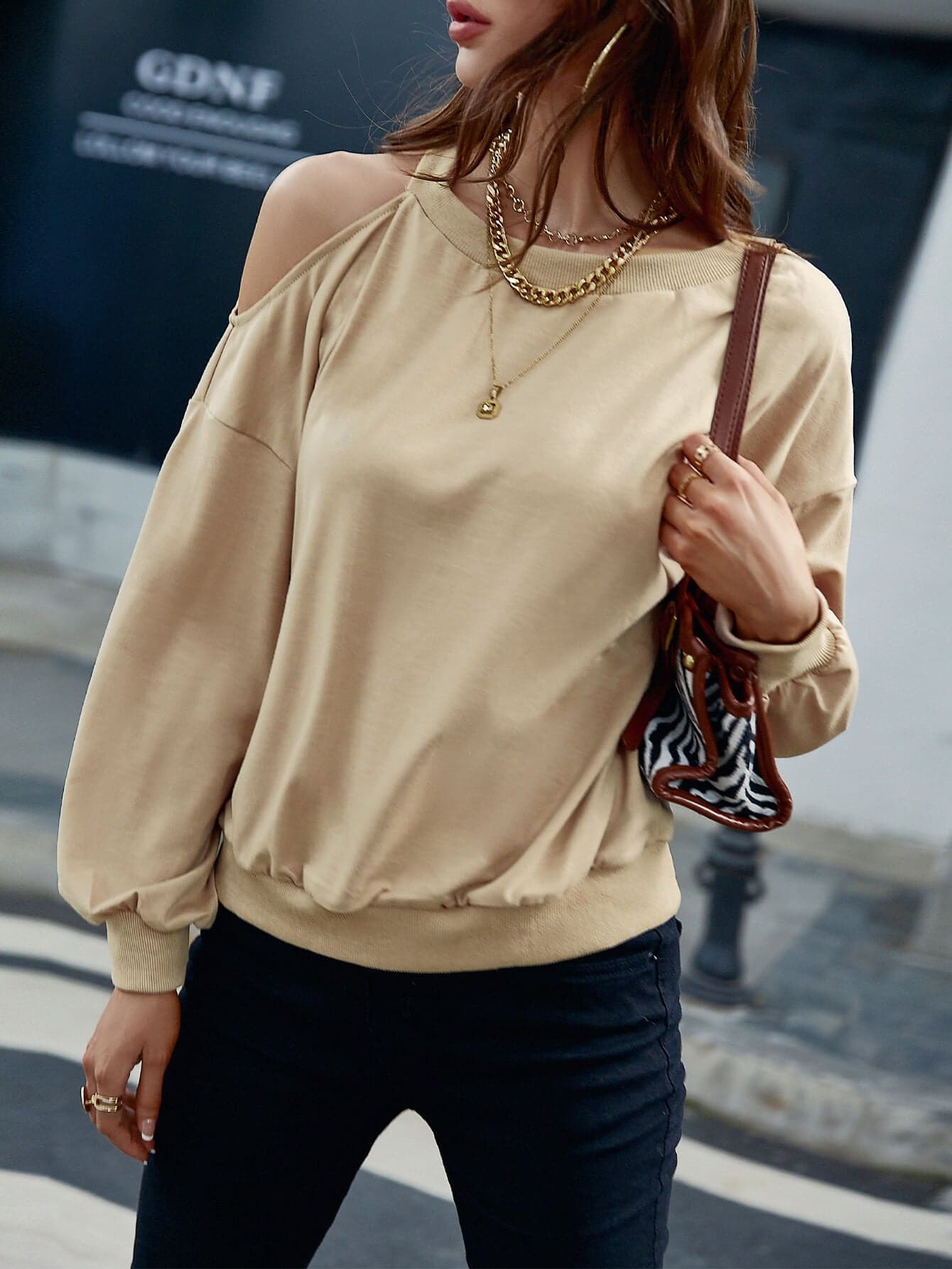 Cold-Shoulder Ribbed Trim Sweatshirt - Love culture store