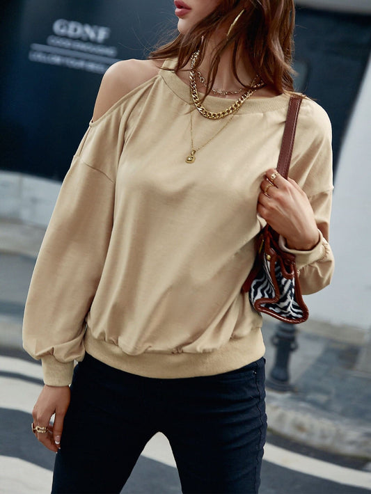 Cold-Shoulder Ribbed Trim Sweatshirt - Love culture store