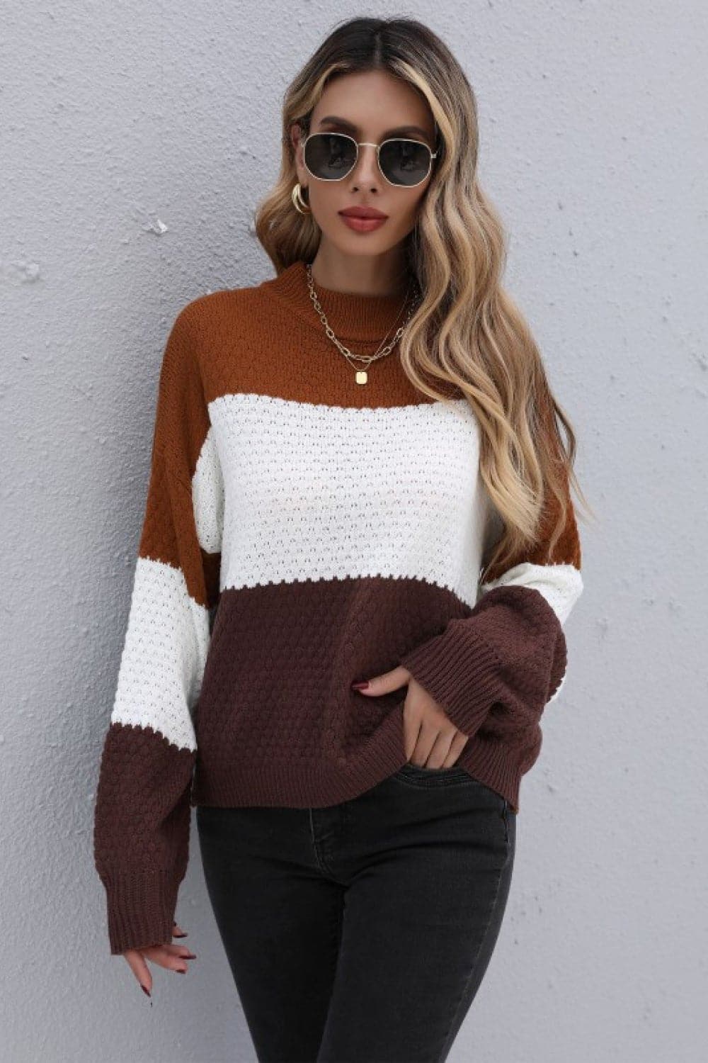 Color Block Long Sleeve Sweater - Love culture store