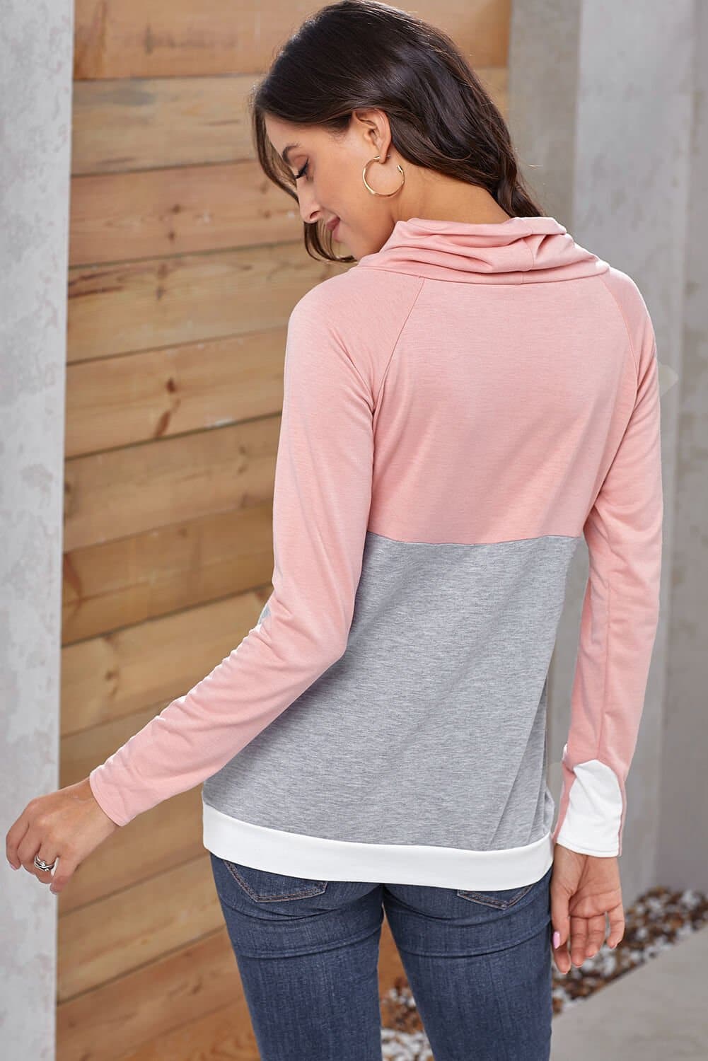 Color Block Raglan Sleeve Drawstring Sweatshirt - Love culture store