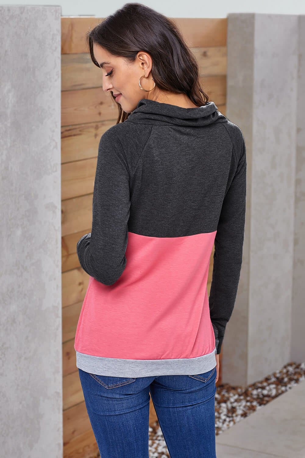 Color Block Raglan Sleeve Drawstring Sweatshirt - Love culture store