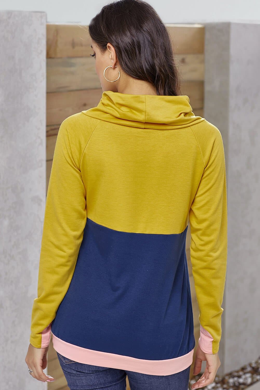 Color Block Raglan Sleeve Drawstring Sweatshirt - Love culture store