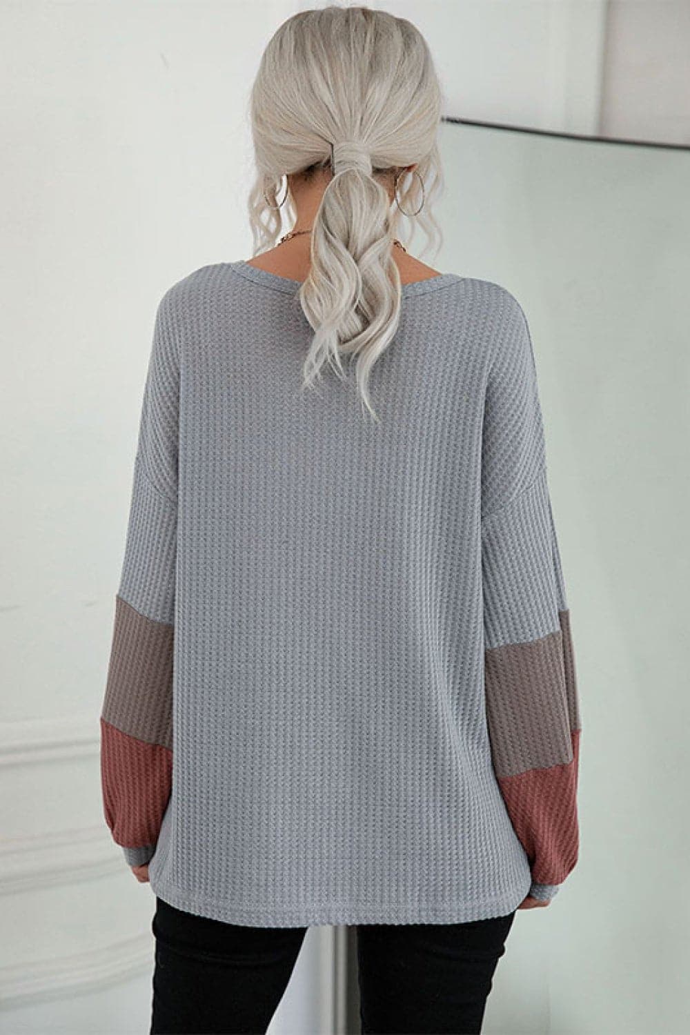 Color Block Sleeve Waffle Knit Tee - Love culture store