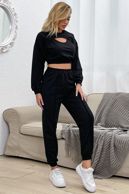 Cut Out Crop Top and Joggers Set - Love culture store