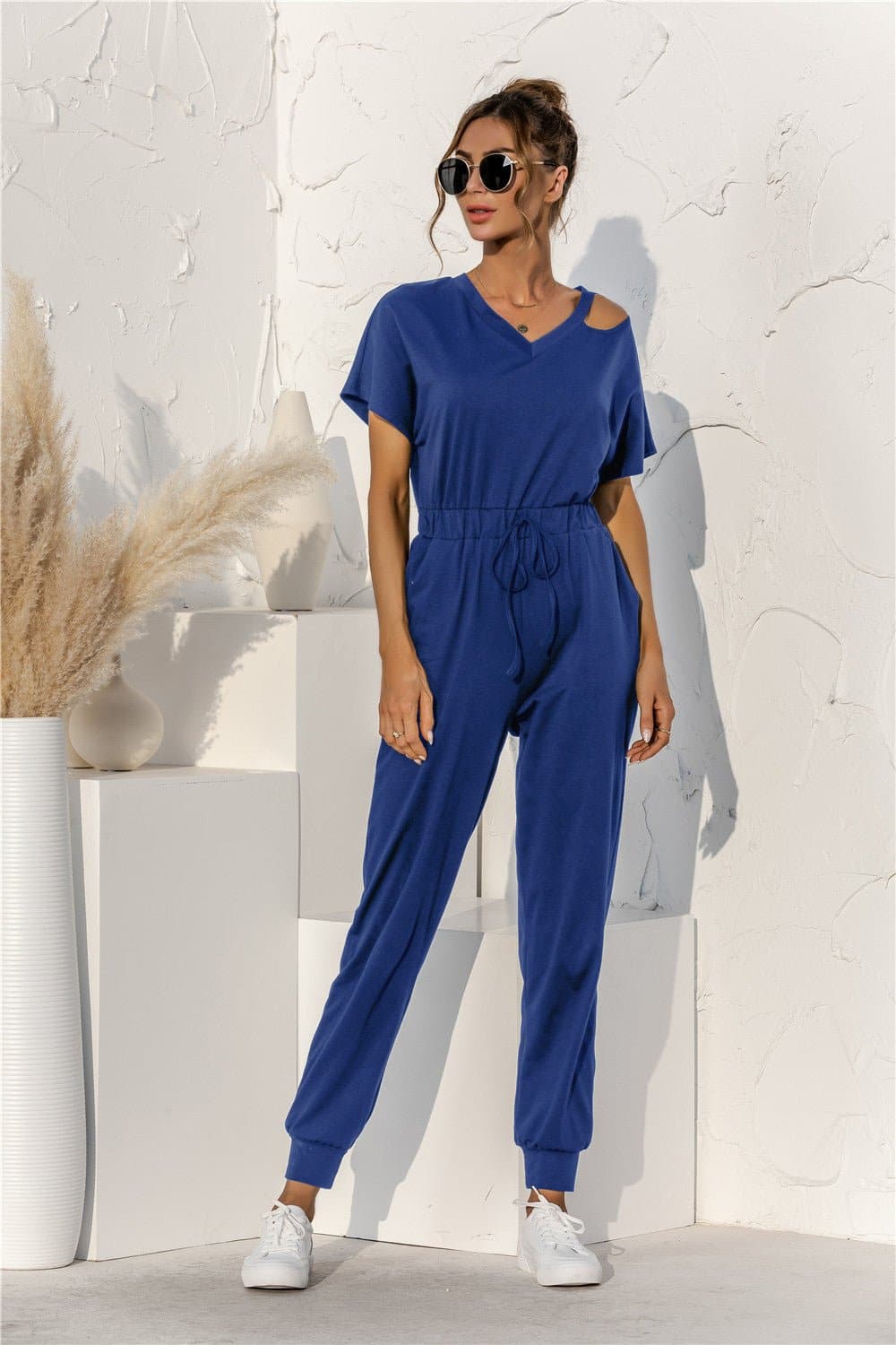 Cut Out V-neck Drawstring Jumpsuit - Love culture store