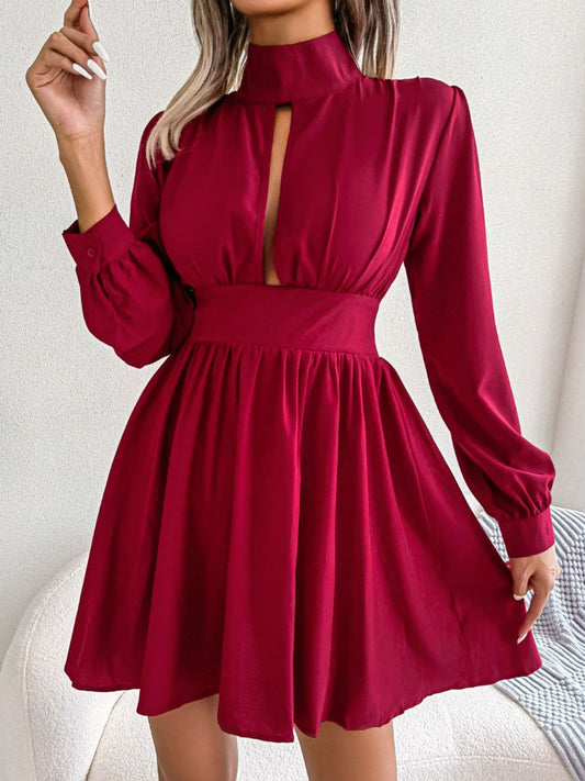 Cutout Turtleneck A-Line Mini Dress - Love culture store