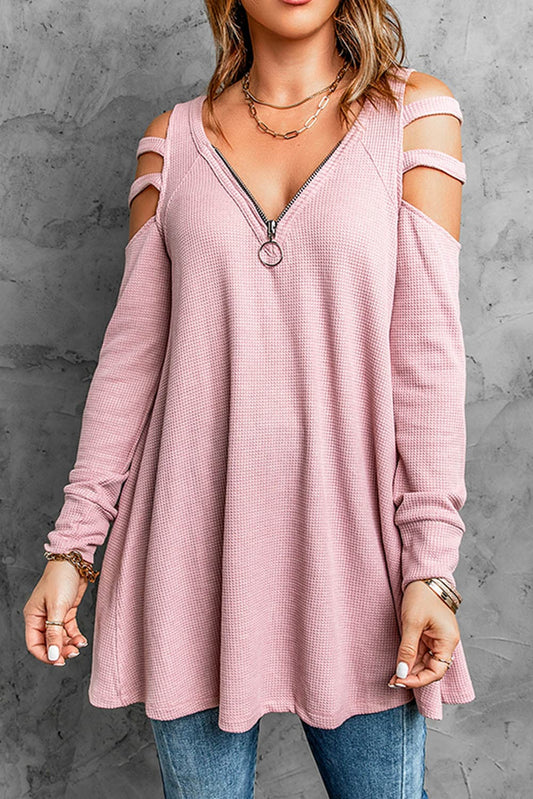 Cutout Waffle Knit Tunic Top - Love culture store