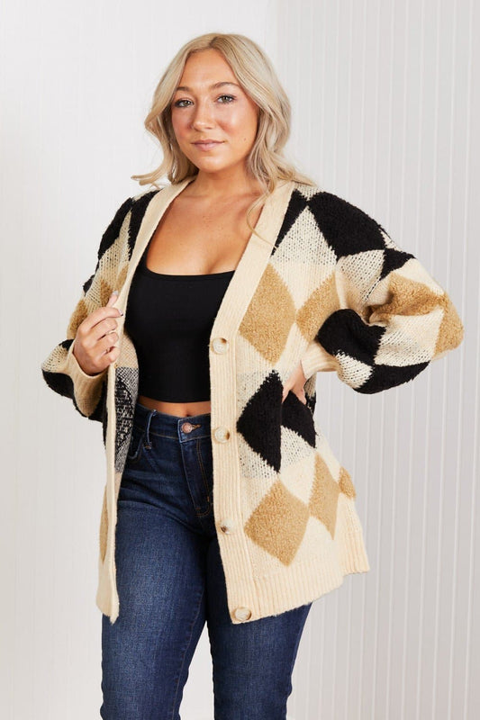 CY Fashion Know-It-All Full Size Argyle Longline Cardigan - Love culture store