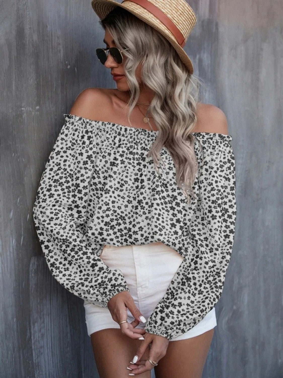 Off-Shoulder Long Sleeve Blouse