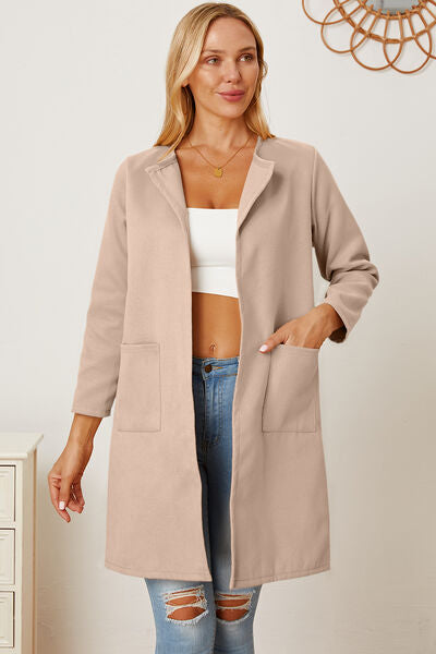 Open Front Pocketed Long Sleeve Coat