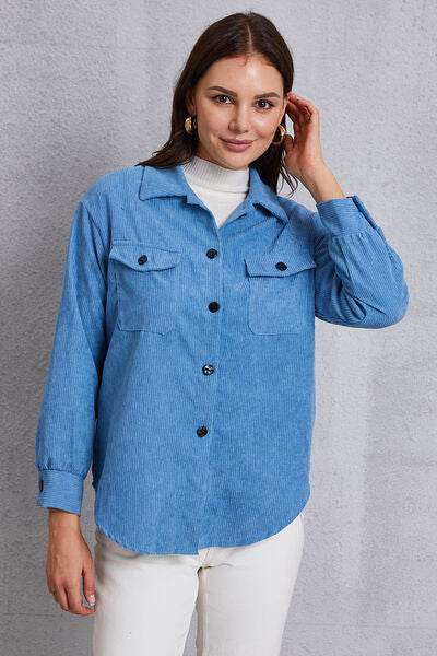 Pocketed Button Up Dropped Shoulder Jacket