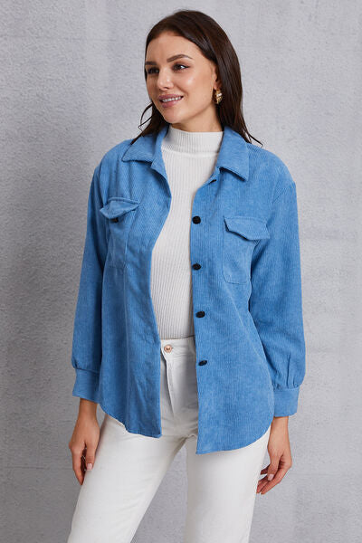 Pocketed Button Up Dropped Shoulder Jacket