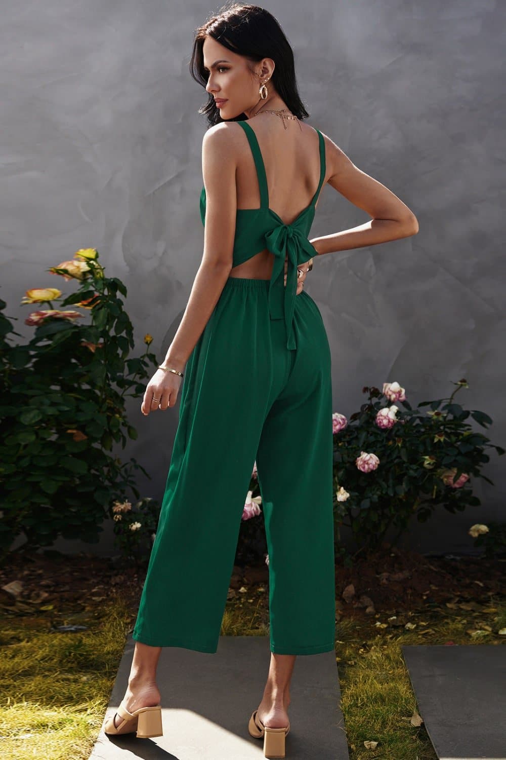 Decorative Button Wide Leg Cropped Jumpsuit - Love culture store