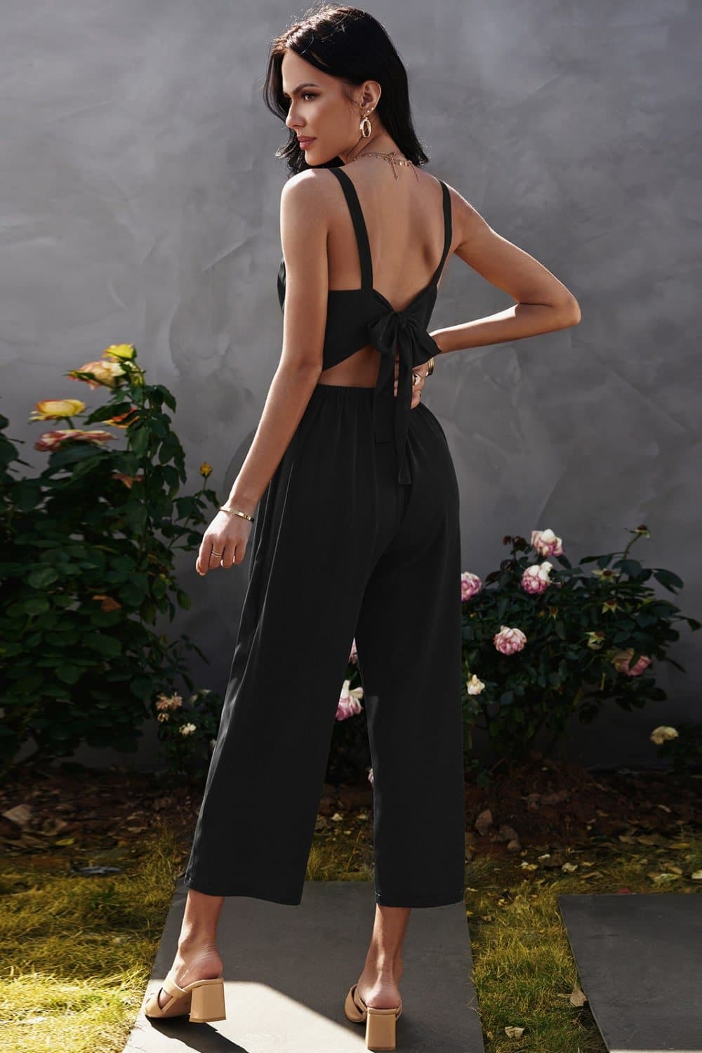 Decorative Button Wide Leg Cropped Jumpsuit - Love culture store