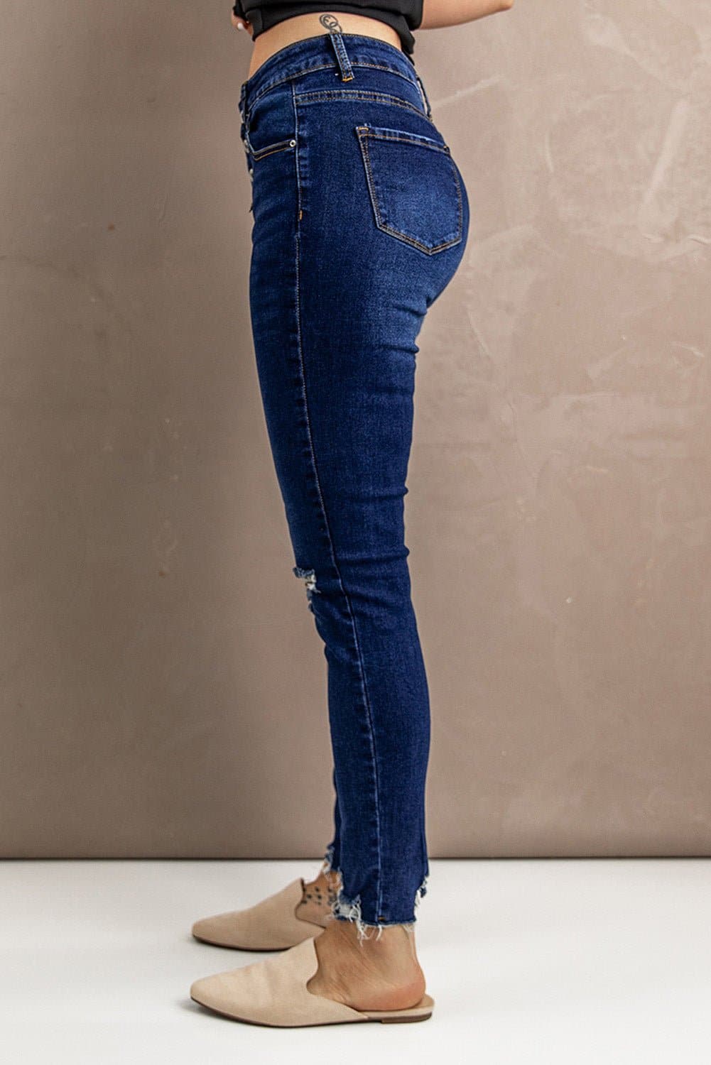 Distressed Button Fly Skinny Jeans - Love culture store