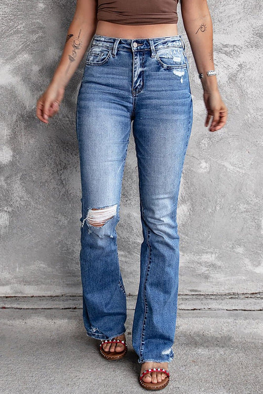 Distressed Flared Jeans with Pockets - Love culture store