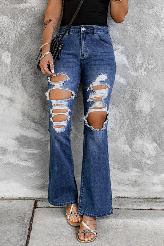 Distressed High Waist Flare Jeans - Love culture store