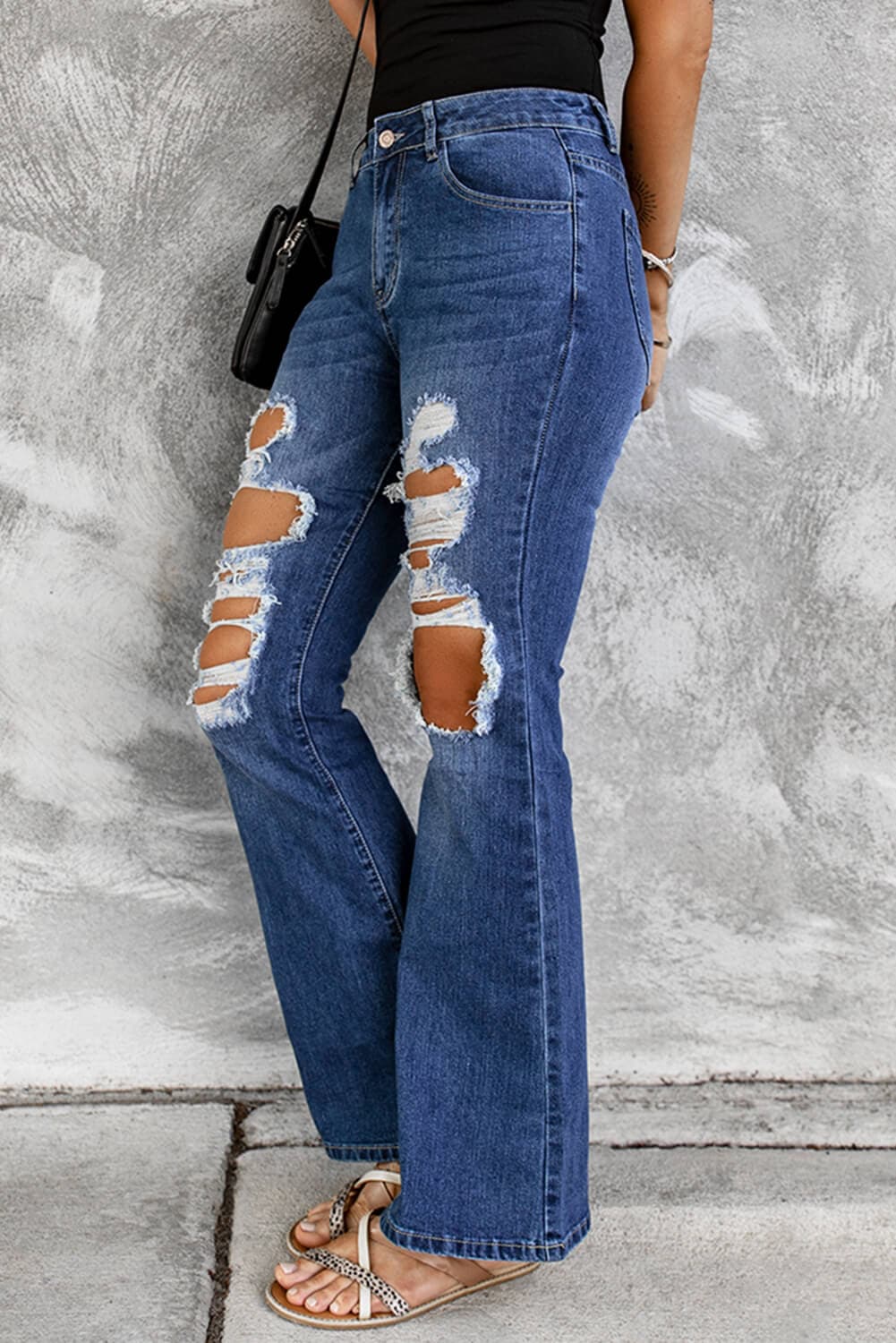 Distressed High Waist Flare Jeans - Love culture store