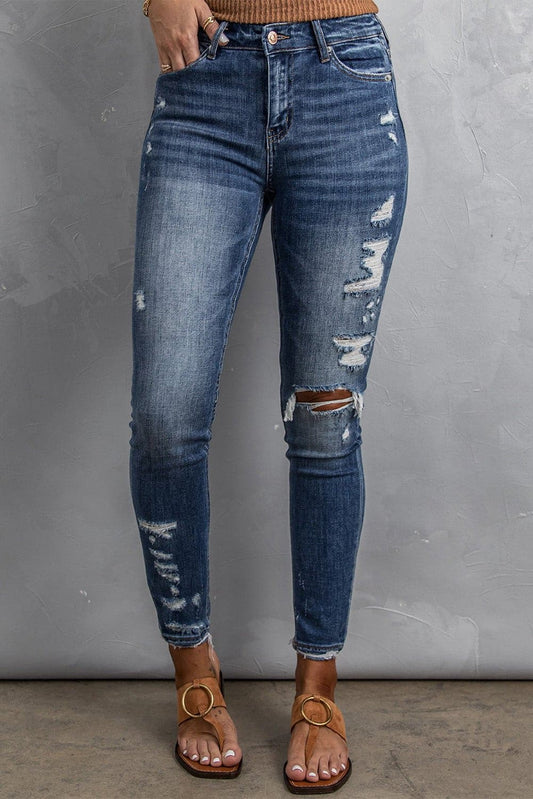 Distressed High Waist Skinny Jeans - Love culture store