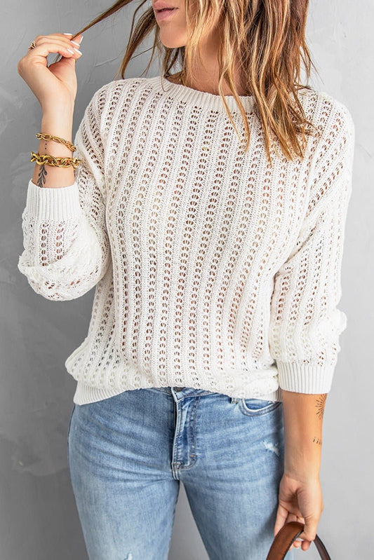 Dropped Shoulder Openwork Sweater - Love culture store