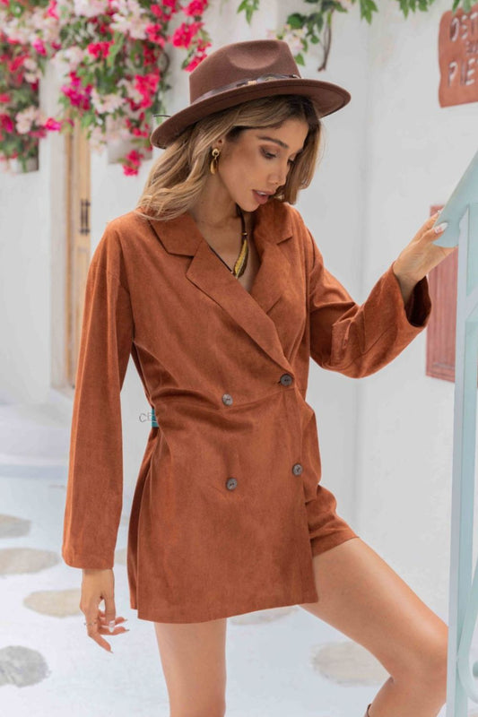 Lapel Collar Long Sleeve Romper