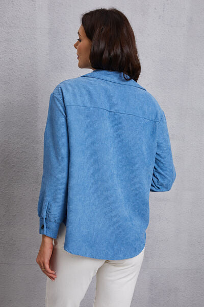 Pocketed Button Up Dropped Shoulder Jacket