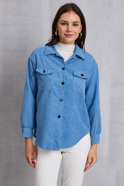 Pocketed Button Up Dropped Shoulder Jacket