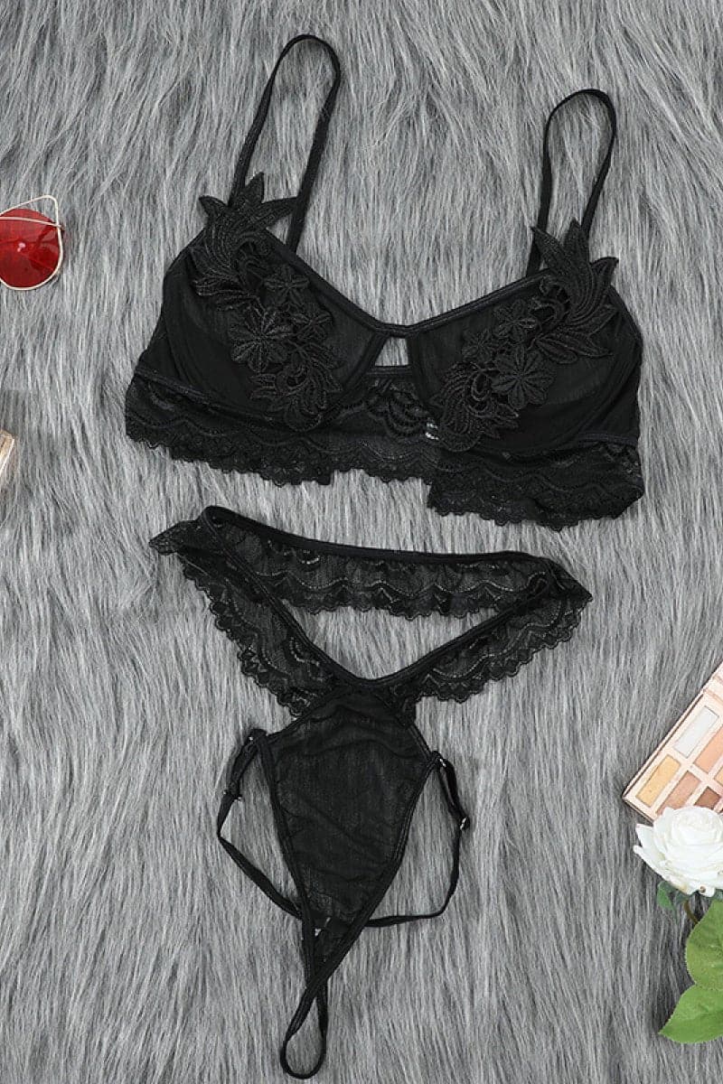 Embroidered Mesh Bralette Set - Love culture store