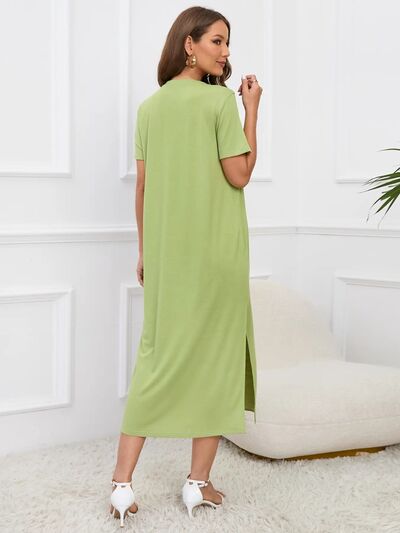 Slit Round Neck Short Sleeve Dress