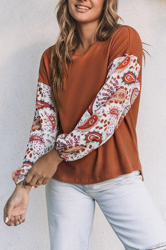 Round Neck Printed Dropped Shoulder Blouse