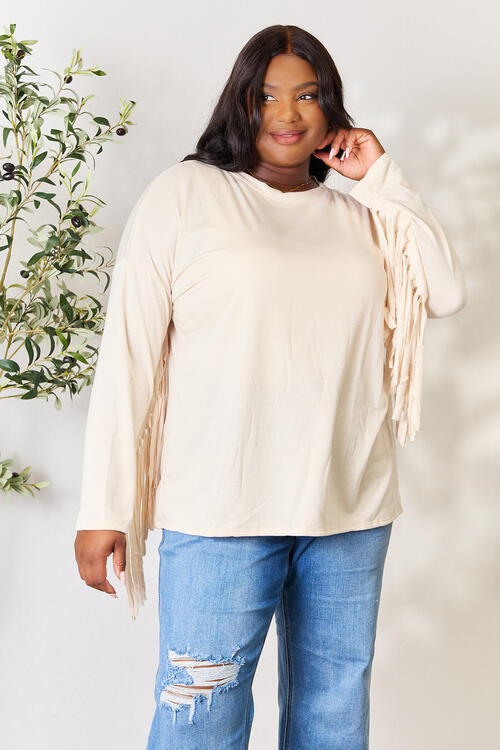 Celeste Full Size Fringe Detail Long Sleeve Blouse