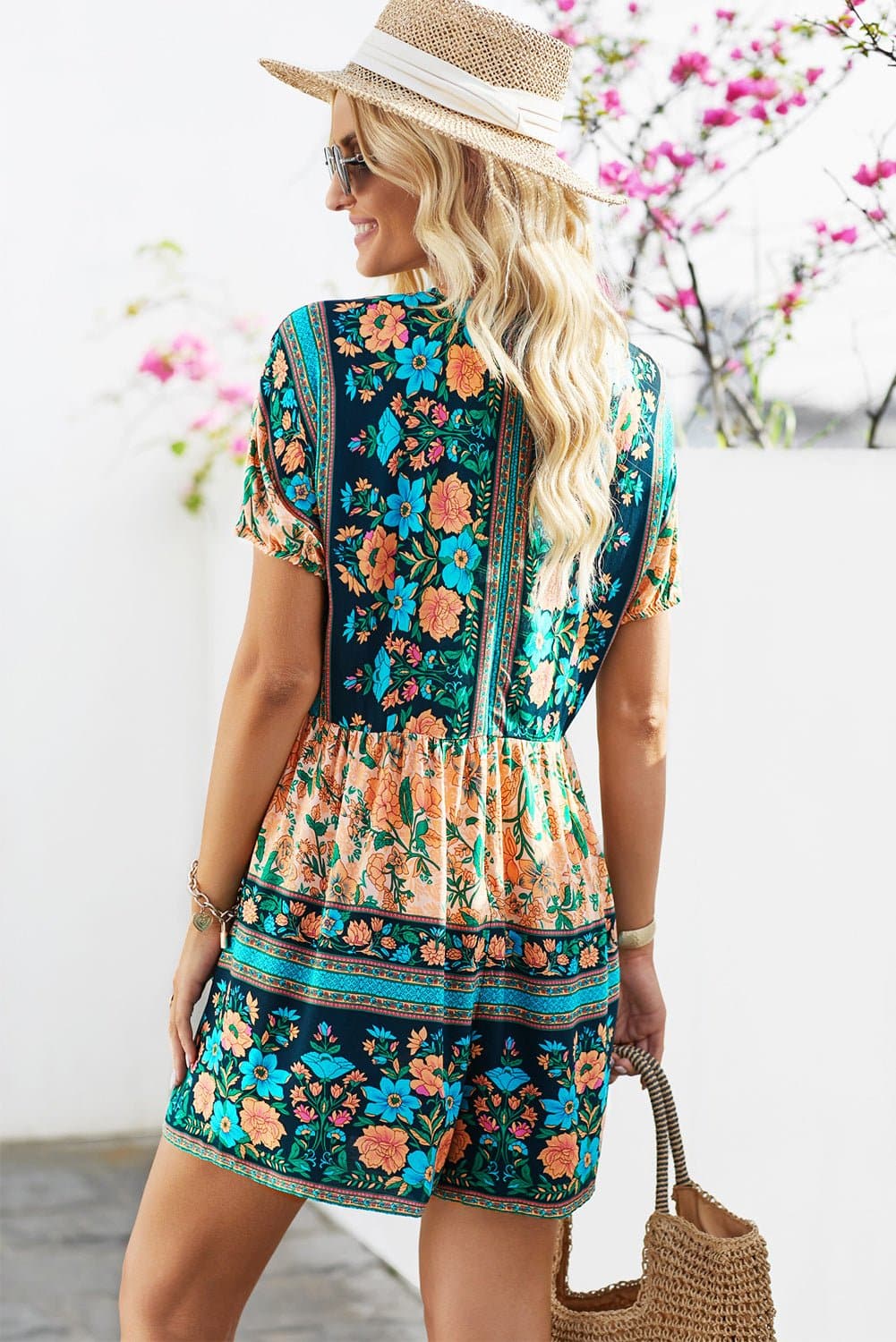 Floral Multicolored Tie-Neck Romper - Love culture store