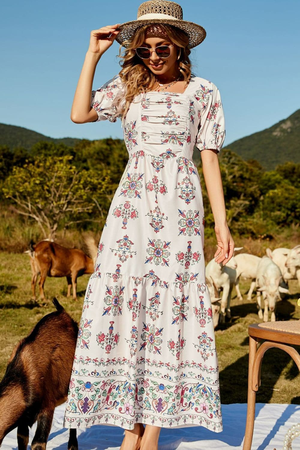 Floral Ruched Puff Sleeve Tiered Maxi Dress - Love culture store