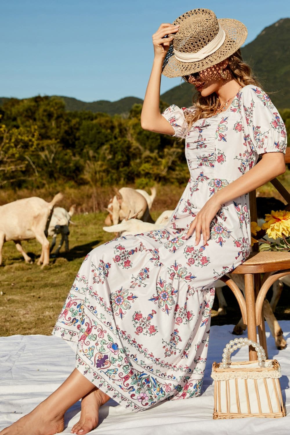 Floral Ruched Puff Sleeve Tiered Maxi Dress - Love culture store