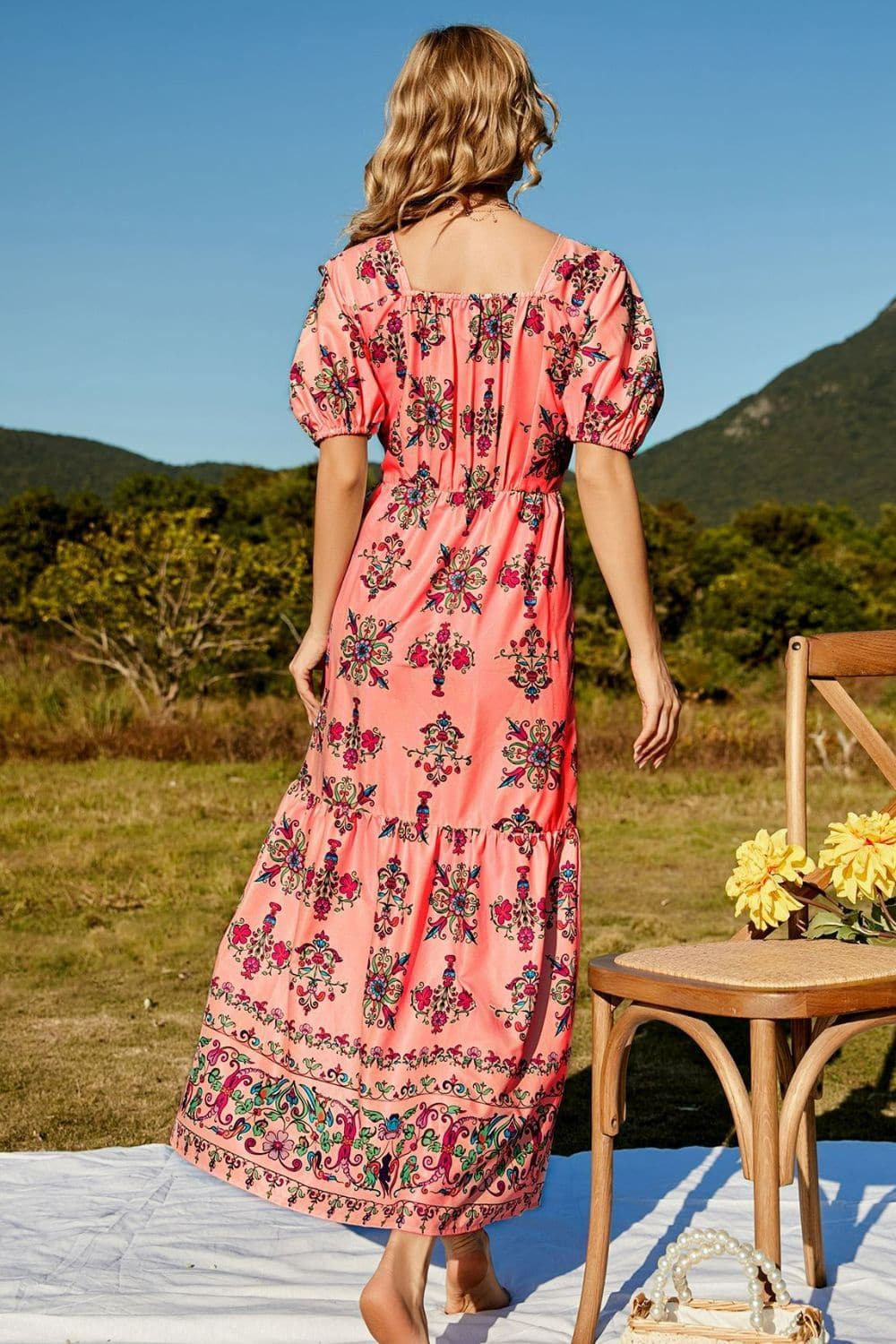 Floral Ruched Puff Sleeve Tiered Maxi Dress - Love culture store