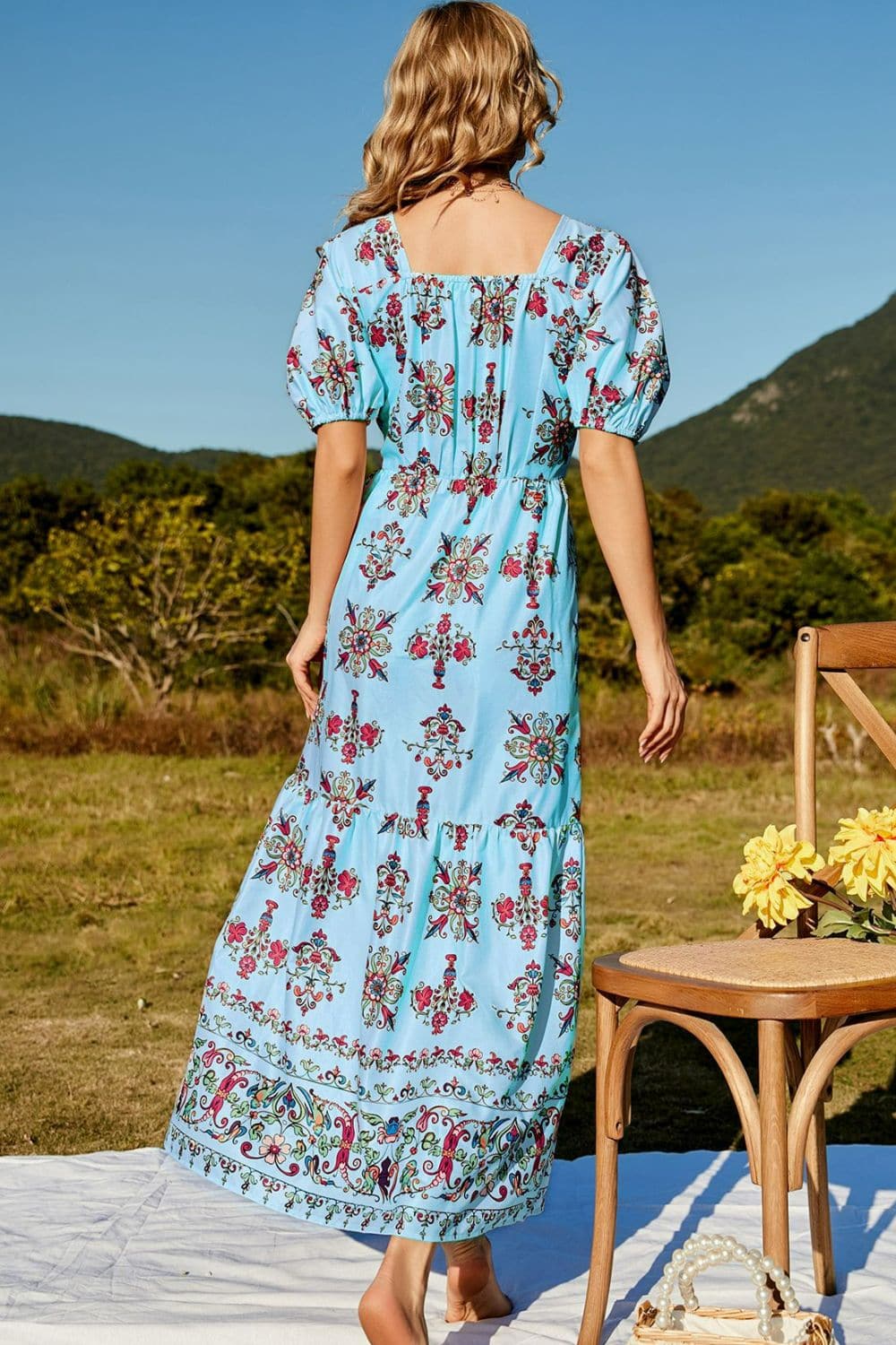 Floral Ruched Puff Sleeve Tiered Maxi Dress - Love culture store