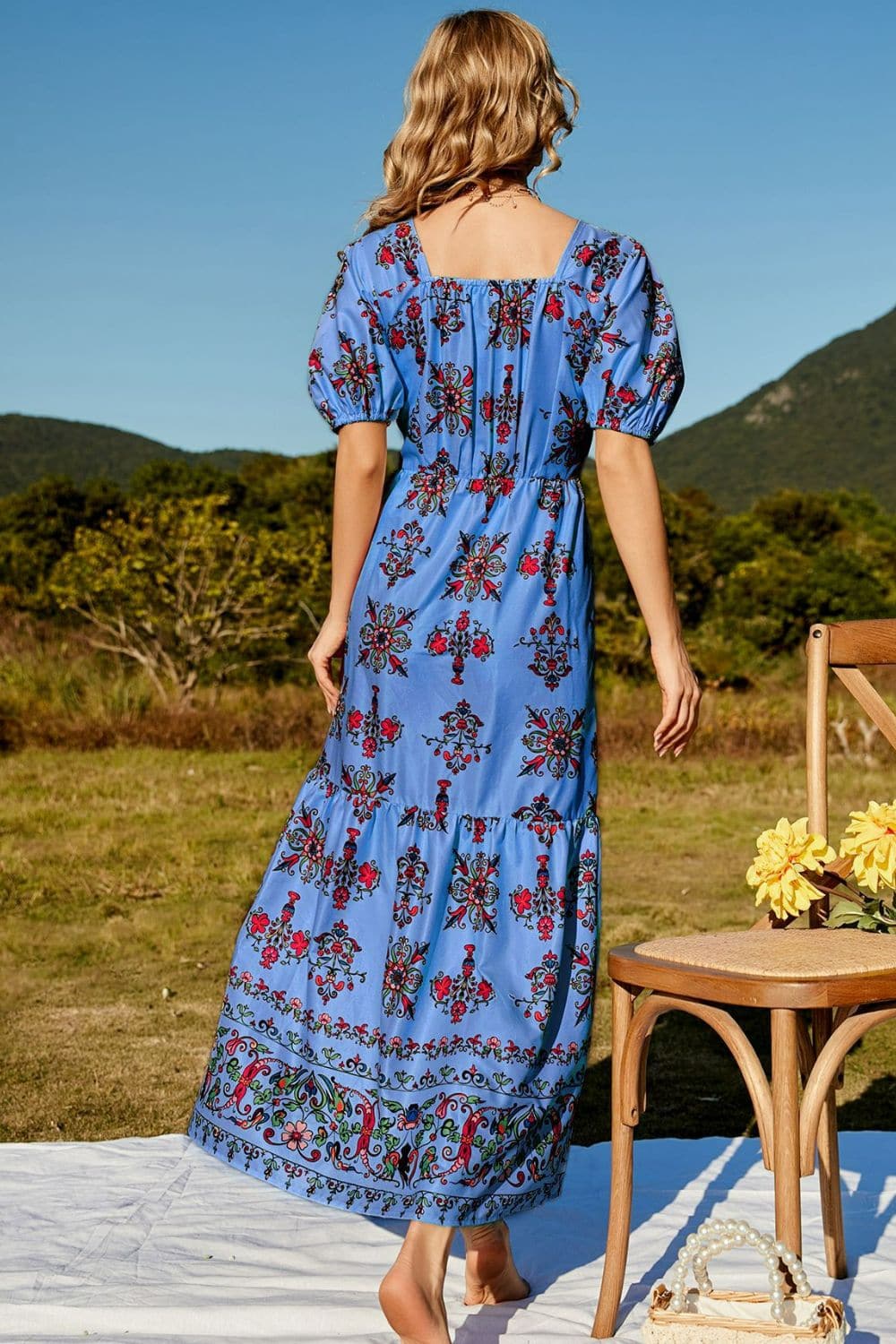 Floral Ruched Puff Sleeve Tiered Maxi Dress - Love culture store