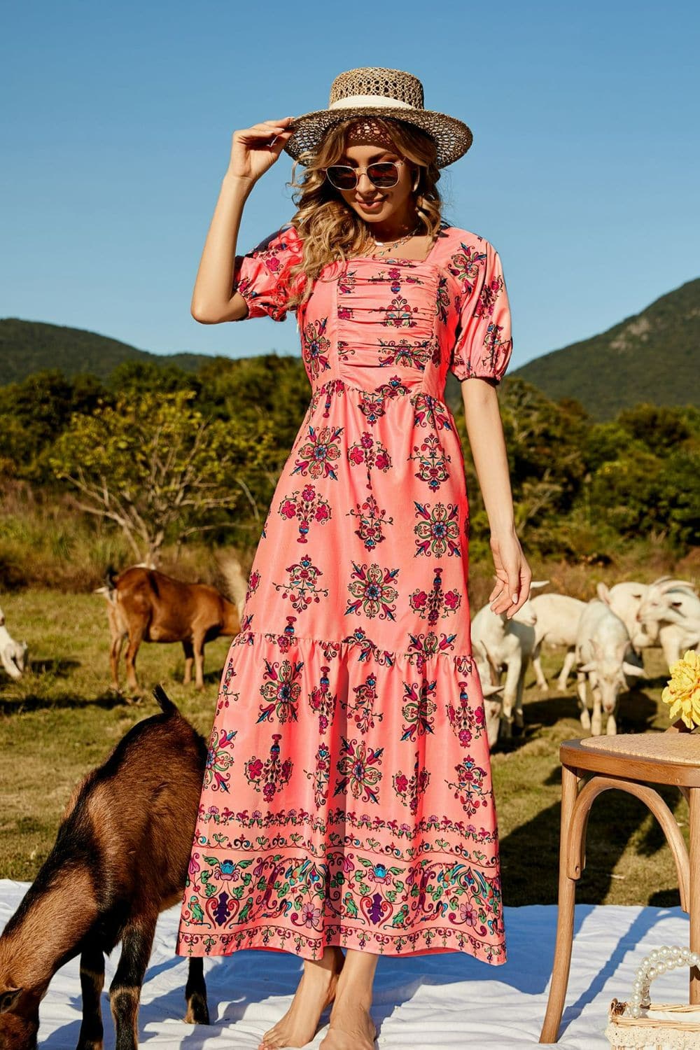 Floral Ruched Puff Sleeve Tiered Maxi Dress - Love culture store