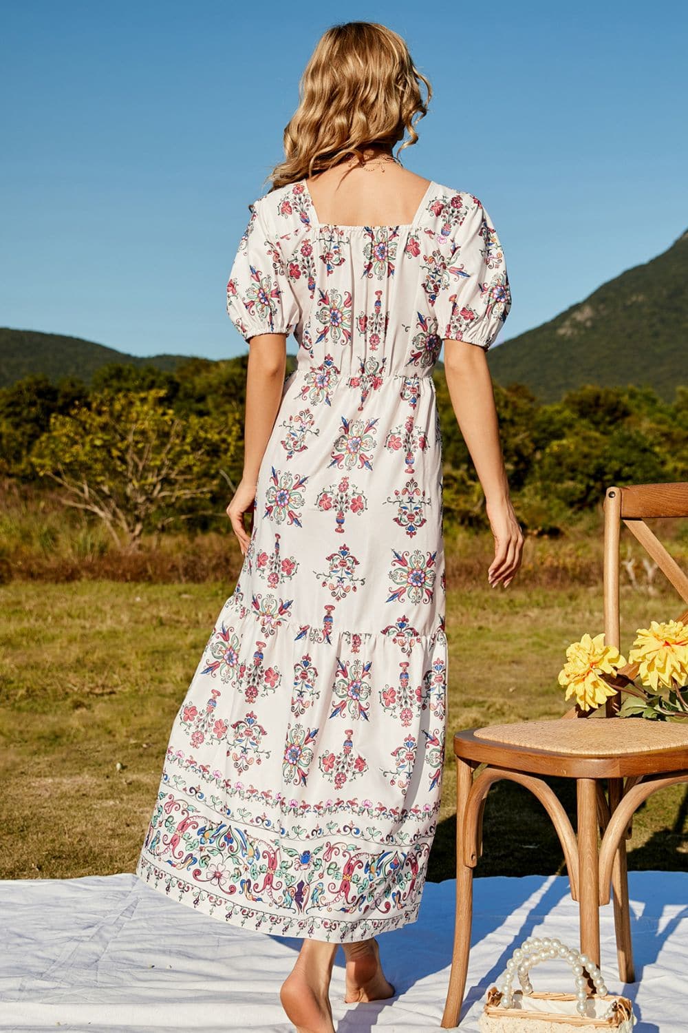 Floral Ruched Puff Sleeve Tiered Maxi Dress - Love culture store