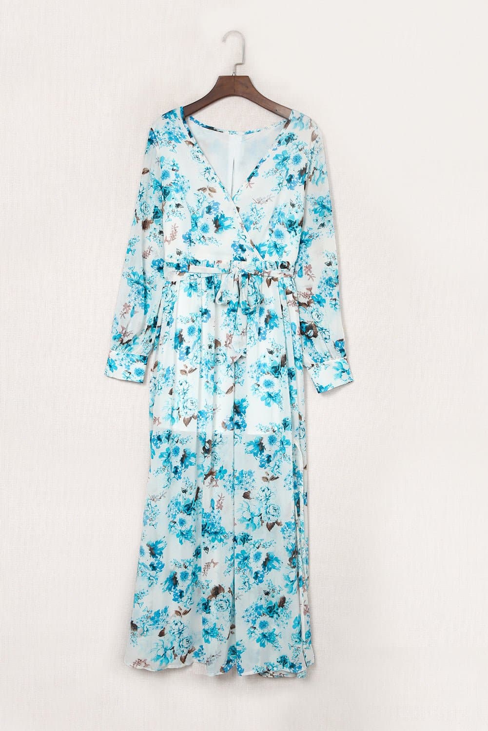 Floral Surplice Split Tie Waist Maxi Dress - Love culture store