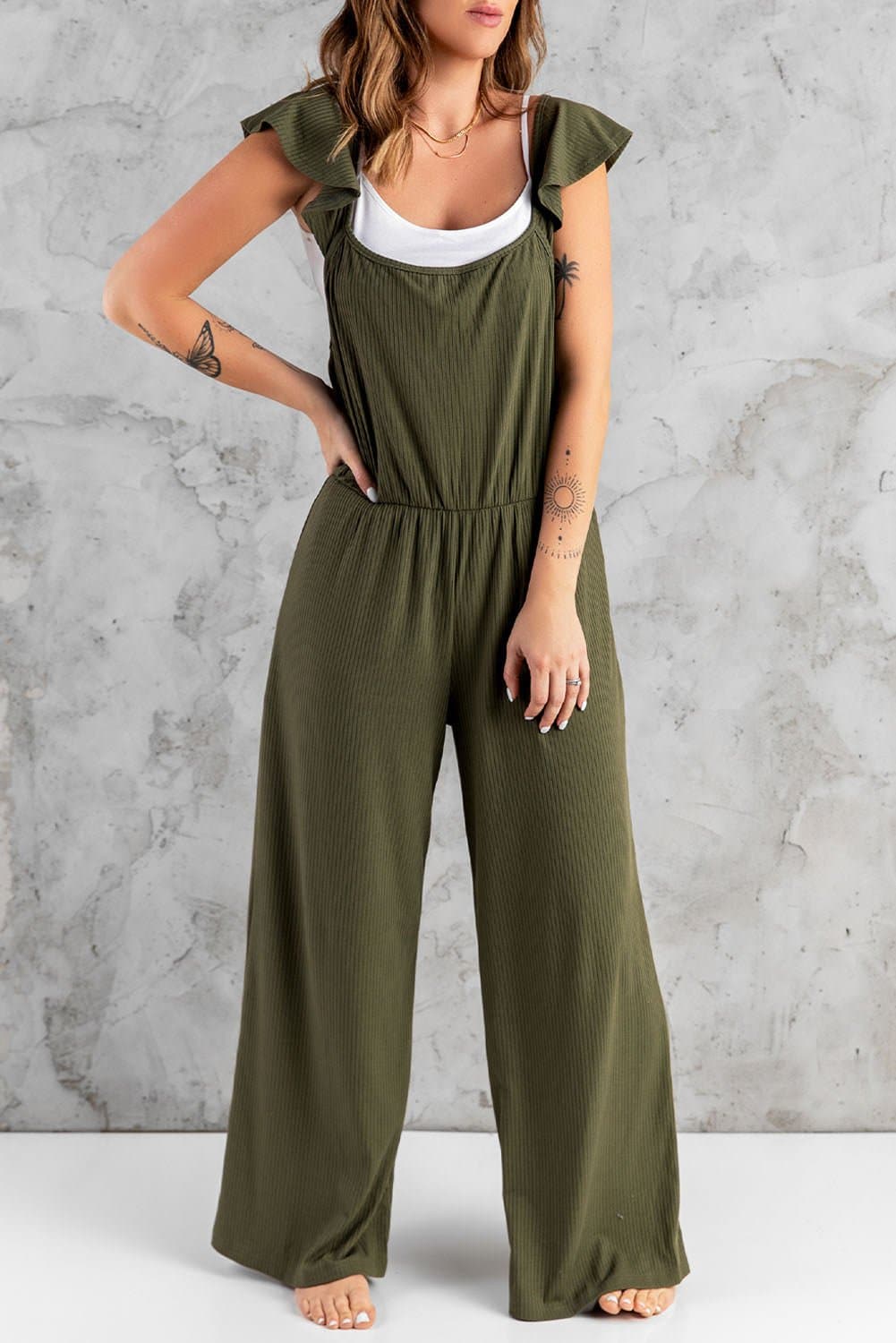 Flutter Sleeve Ribbed Jumpsuit - Love culture store