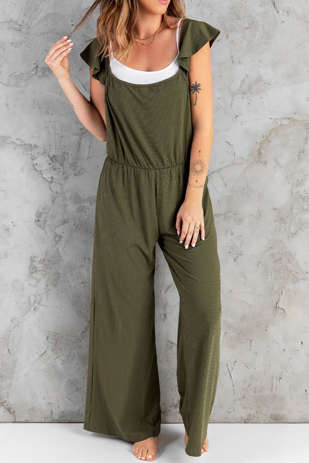 Flutter Sleeve Ribbed Jumpsuit - Love culture store